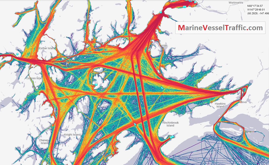 Live Marine Traffic, Density Map and Current Position of ships in PRINCE WILLIAM SOUND